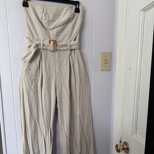 Elegant Cream Jumpsuit with Belt